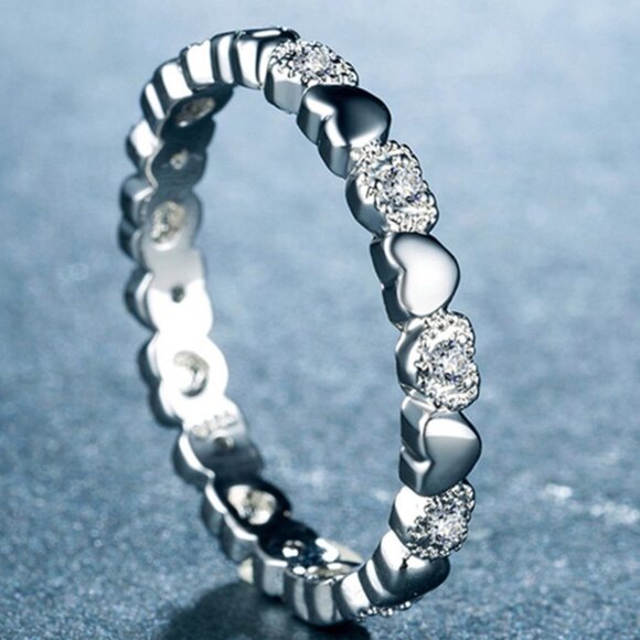 Dainty Heart Connected Sweet Lovely Silver Ring for Women, VIP136 - Picture 2 of 6